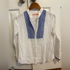 Vilagallo Eyelet White Button Down Blouse Size 42 (US 8/M)